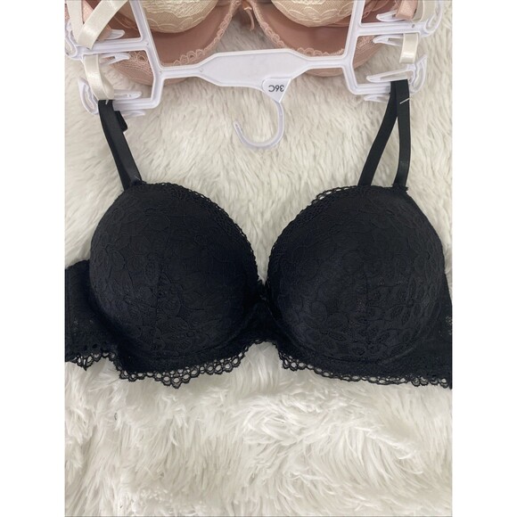Rene Rofe Extrem Push Up Bra 3 Pack Size 36C Lace Floral Pink Beige Black - Picture 10 of 11